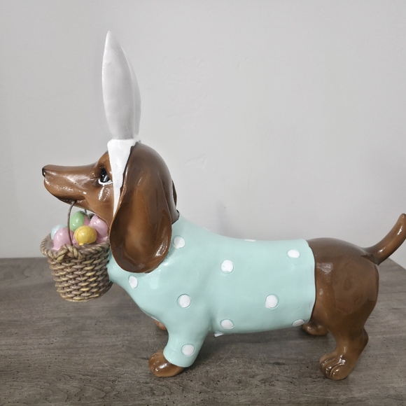 Easter Dachshund with Bunny Ears holding a basket Figurine Viral TikTok - Picture 5 of 7